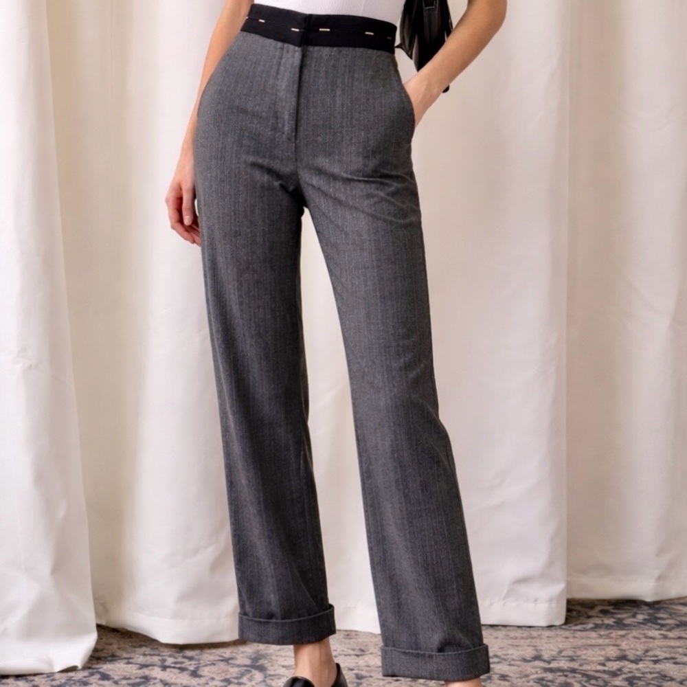 Gunex Made in Italy 100% Virgin Wool Charcoal Gray Rolled Cuff Trousers Size 8